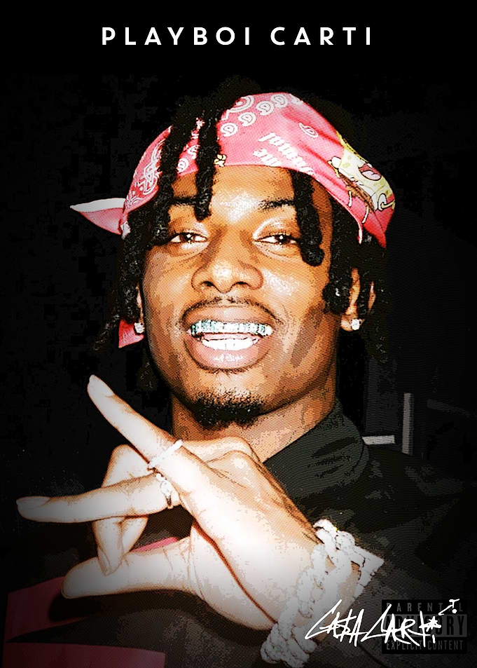 Playboi Carti Portrait with Pink Bandana