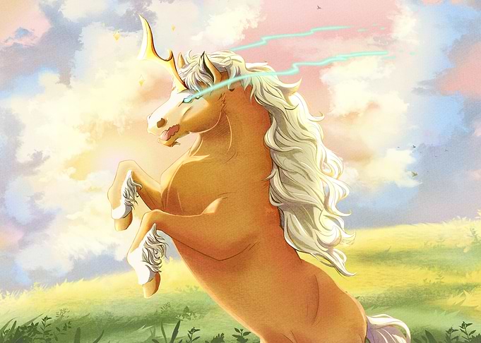 Majestic Unicorn Rearing in a Field