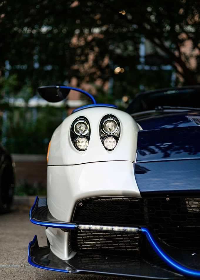 Close-up of a White and Blue Car