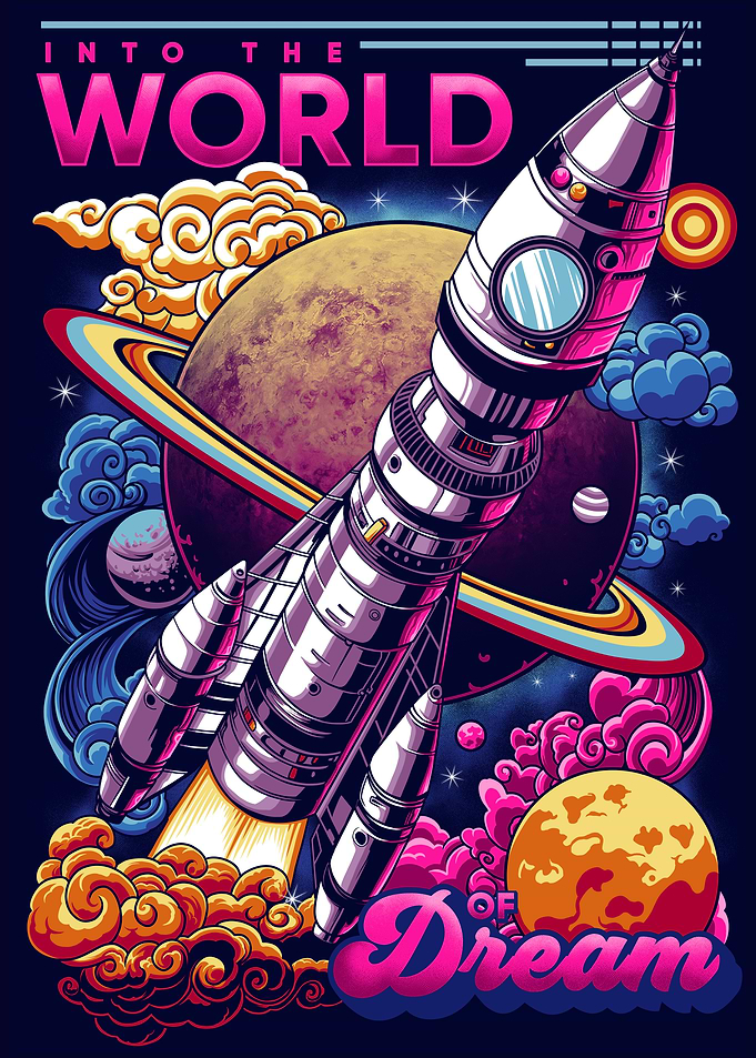 Retro Rocket Ship Into the World