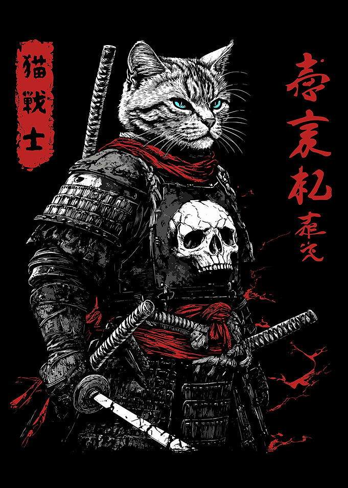 Samurai Cat Warrior Illustration
