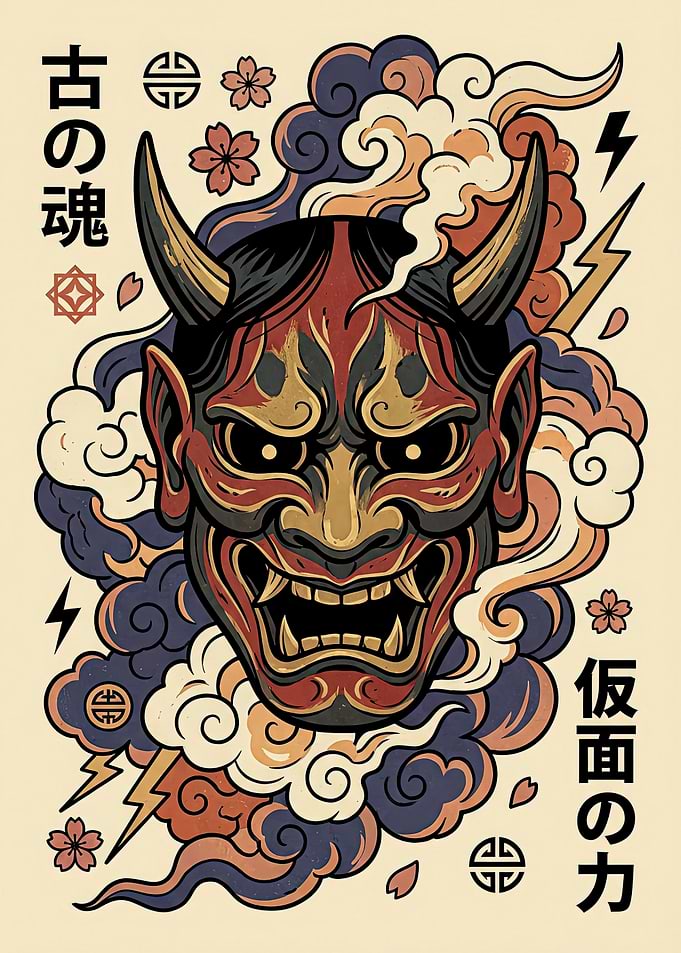 Japanese Oni Mask Art