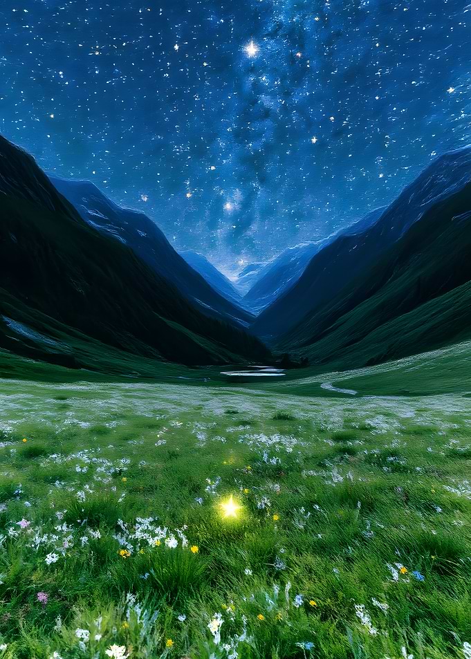 Starry Night Valley Landscape