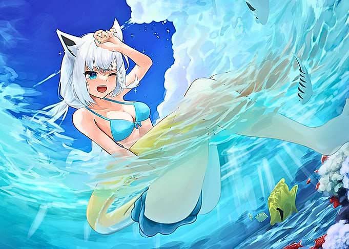 Anime Girl Mermaid in Ocean Illustration