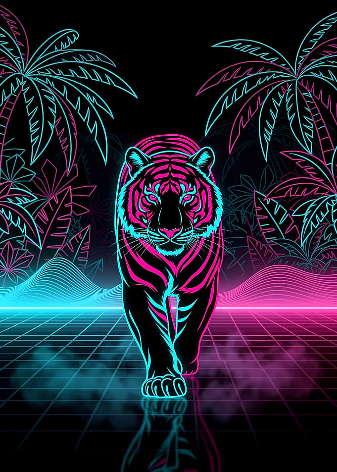 Neon Tiger Tropical Cyberwave