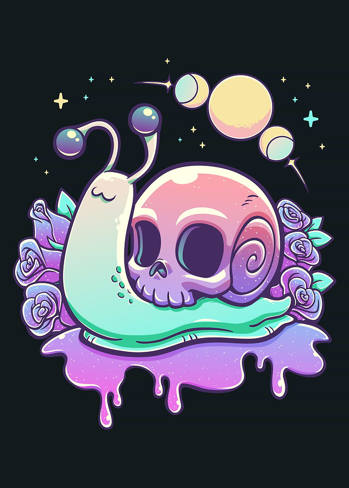 Pastel Goth Skull Snail with Roses