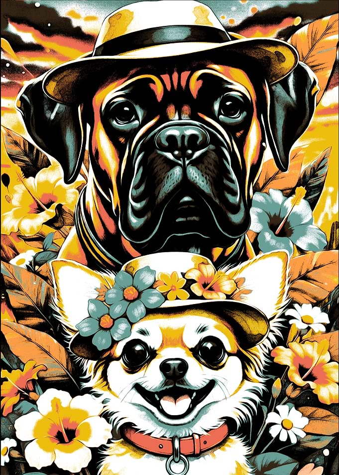 Dogs with Hats and Flowers