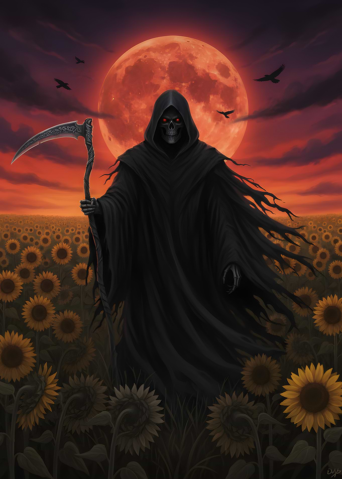 Grim Reaper in Sunflower Field