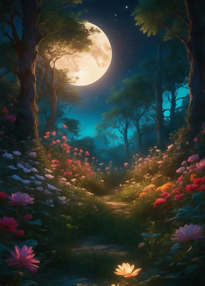 Moonlit Floral Path