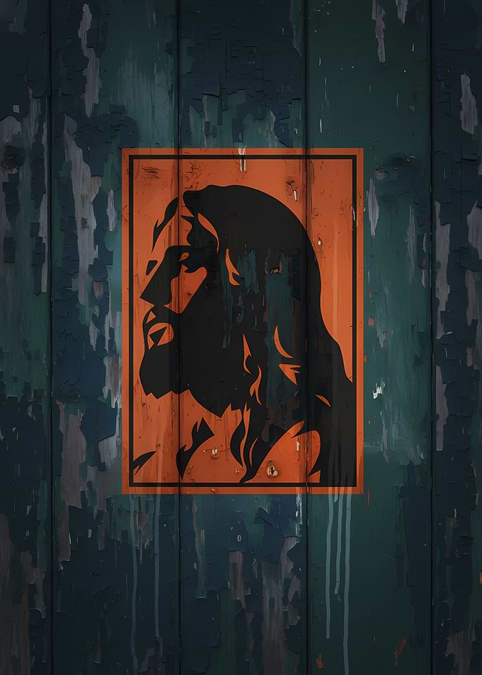 Jesus Silhouette on Weathered Wooden Wall