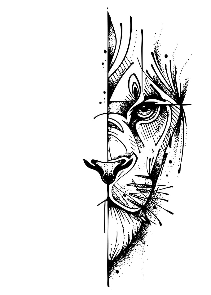 Lion Half Face Black and White