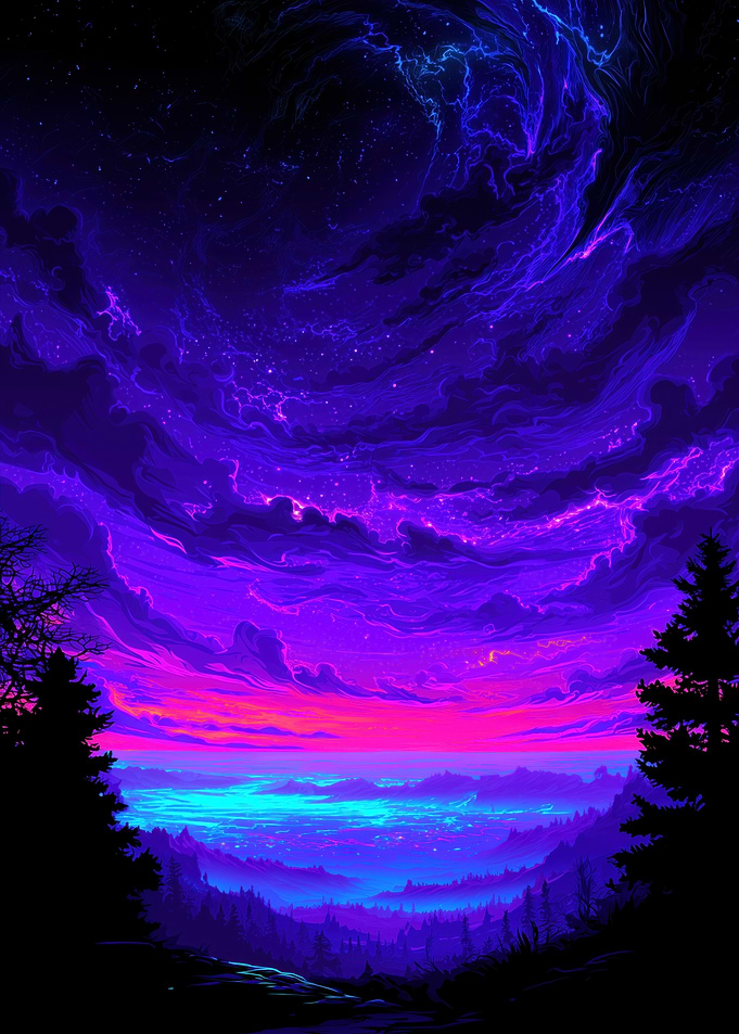 Vibrant Night Sky Landscape