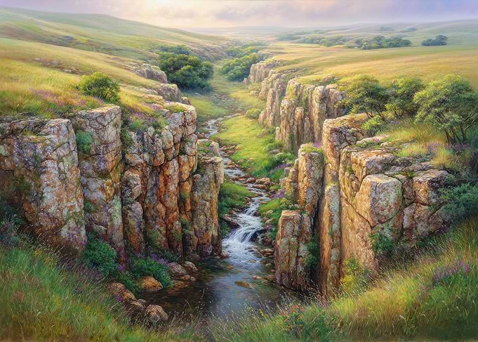 Scenic River Valley Landscape Painting