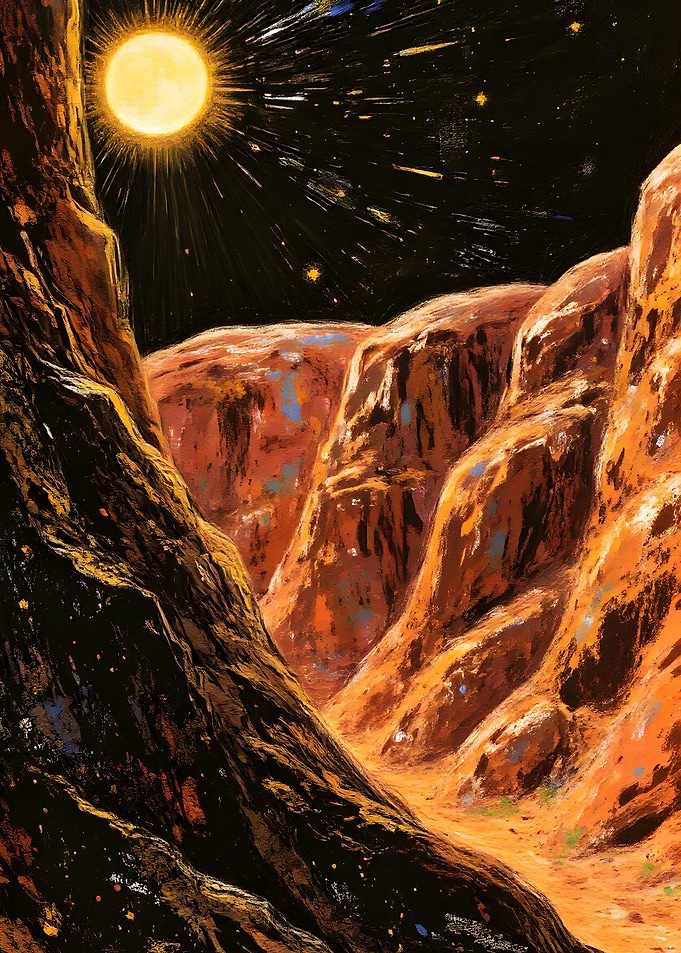 Martian Canyon Landscape with Sun