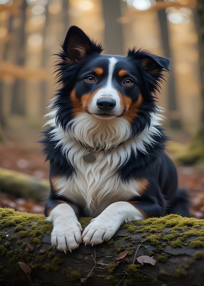 Border Collie Portrait in Autumn Forest