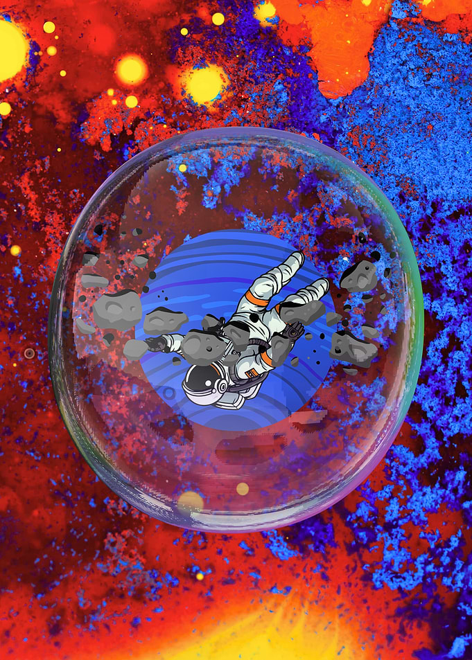 Astronaut in Bubble, Space Background