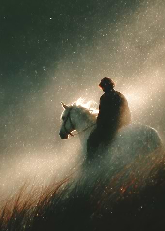 Ethereal Horse Rider in Golden Light