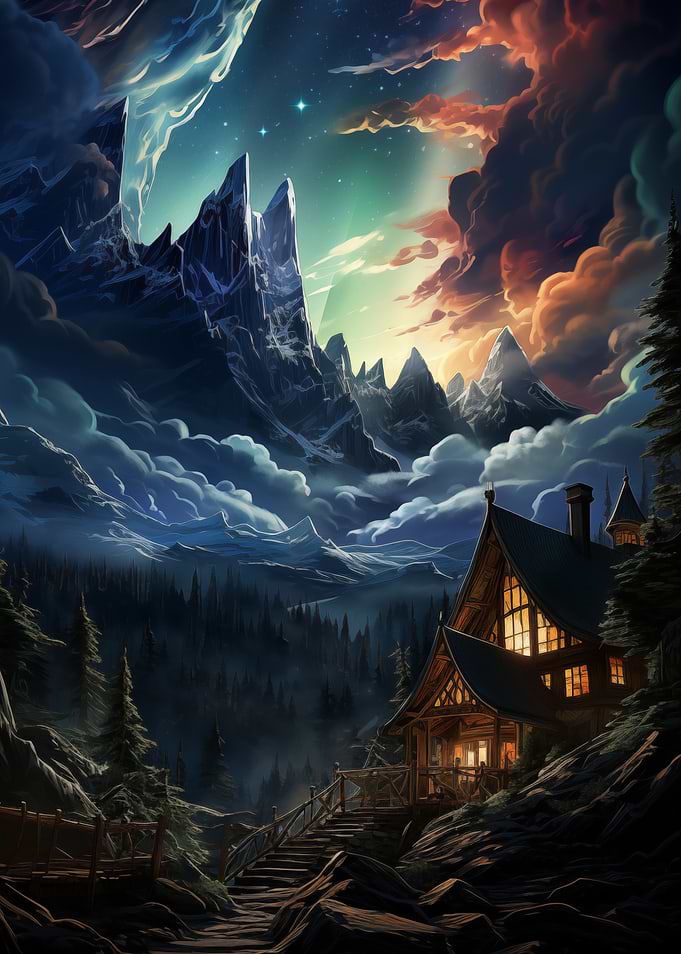 Cabin Under a Starry Sky