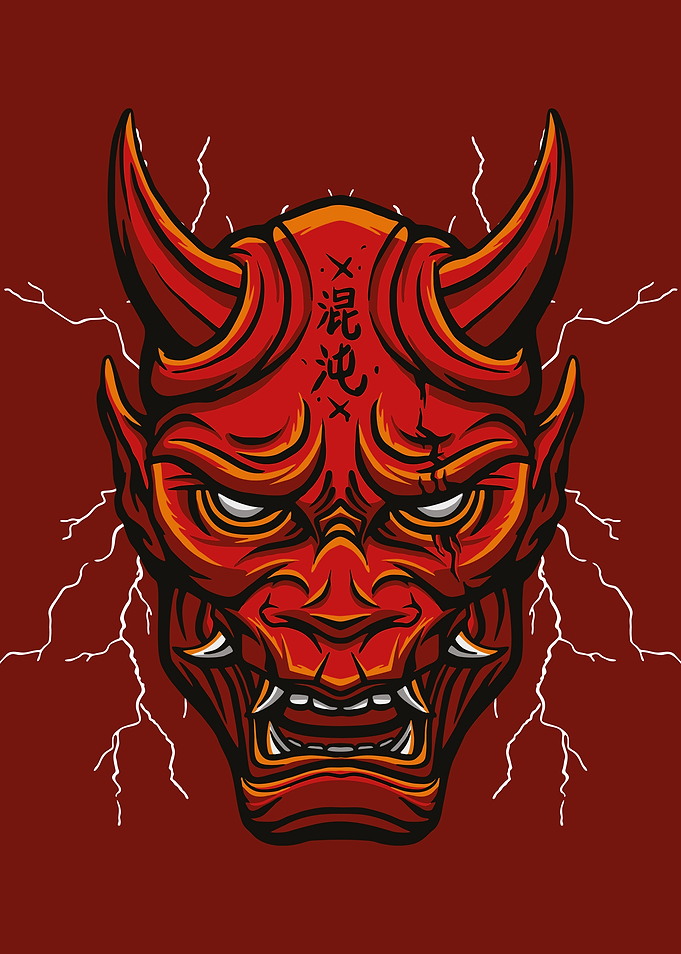 Red Oni Mask with Lightning