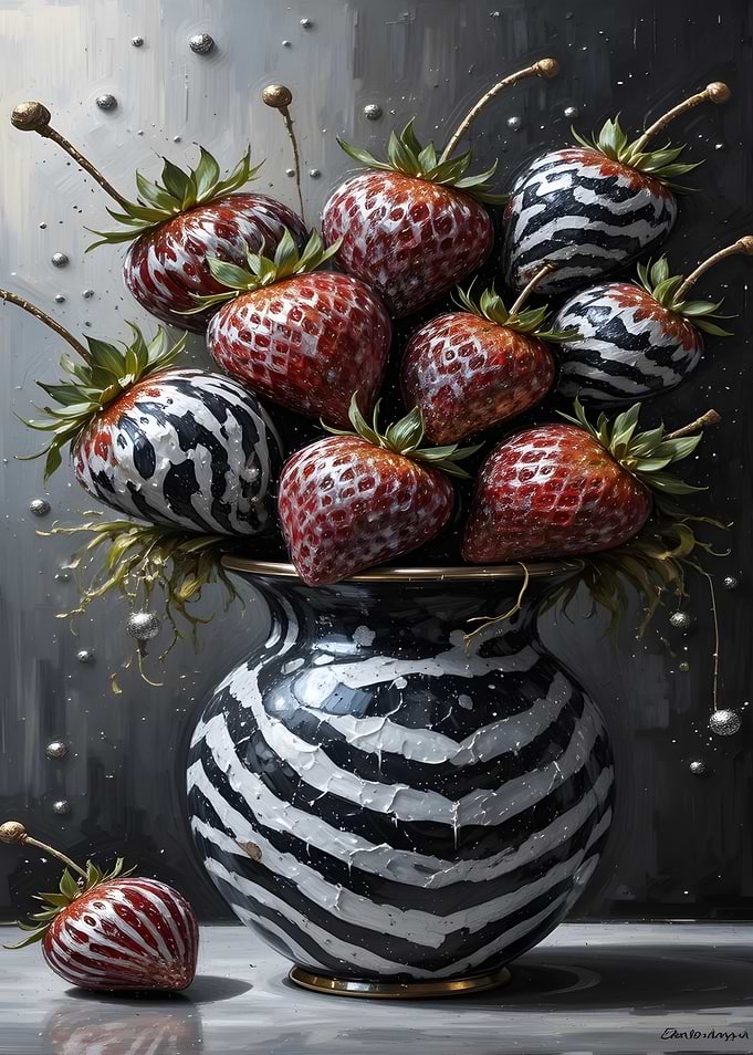 Strawberries in Zebra Vase Still Life