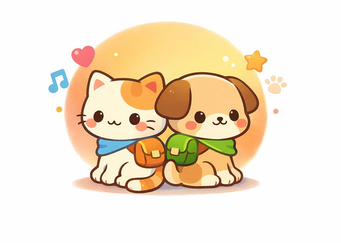 Cute Cat and Dog Cartoon Illustration