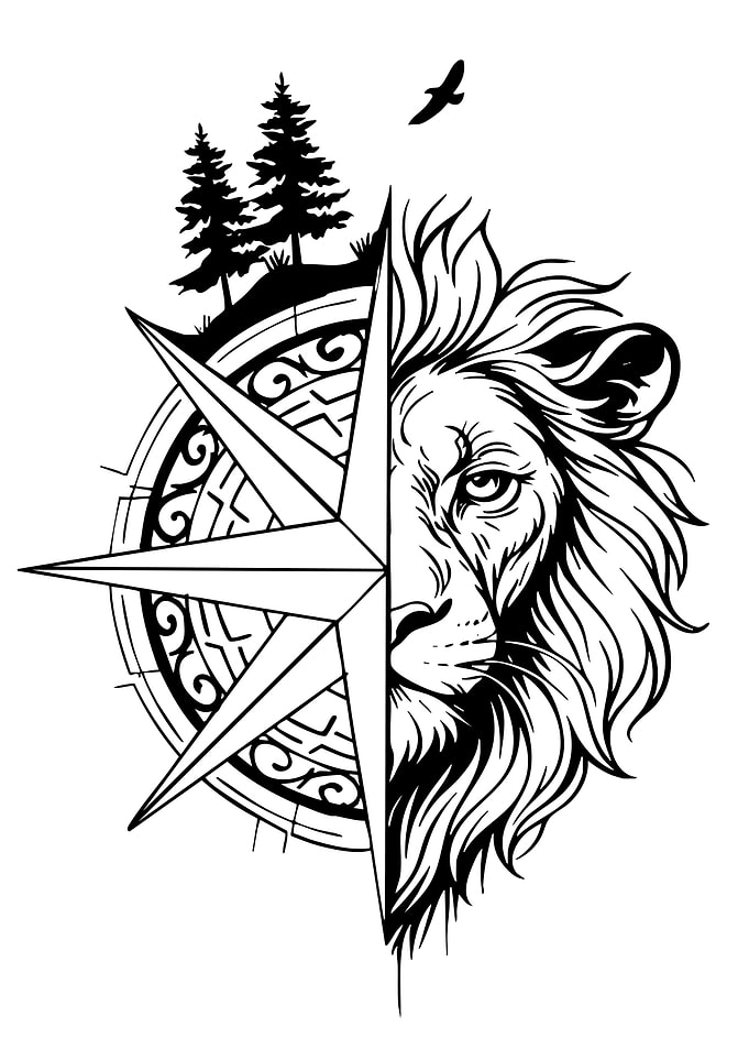 Lion Compass Black and White Design
