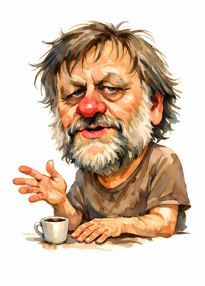 Žižek Watercolor Portrait with Coffee