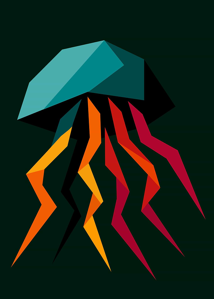 Geometric Jellyfish Illustration on Dark Background