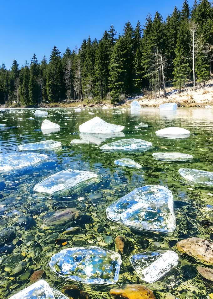 Ice Floes on Clear Lake Water