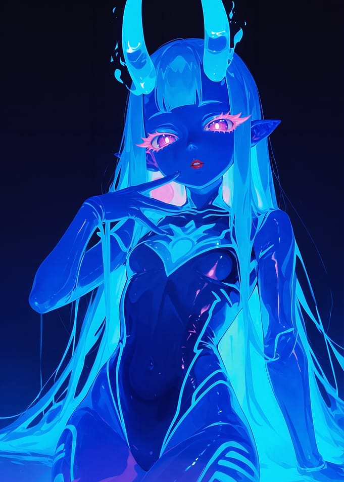 Blue Demon Girl with Horns
