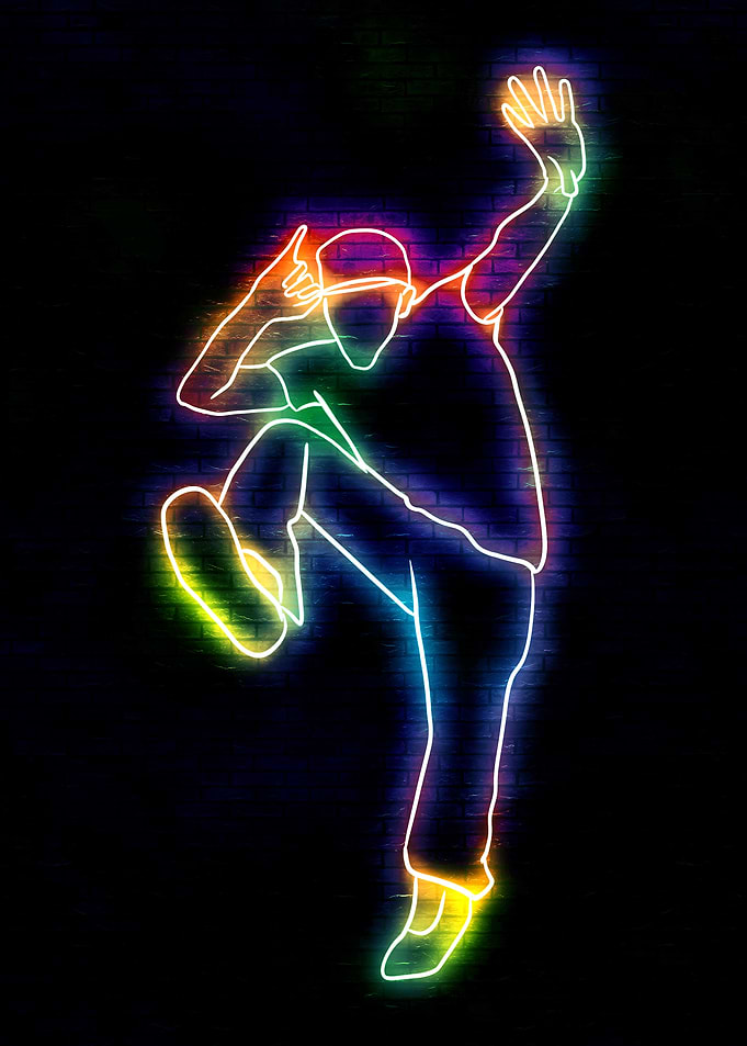 Neon Dancer on Brick Wall