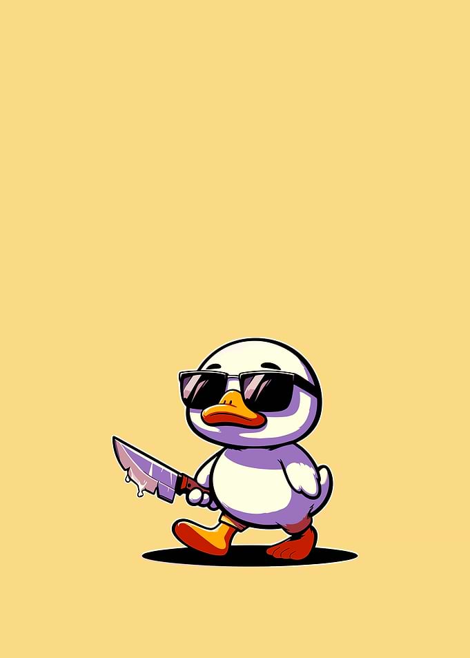 Cartoon Duck with Knife and Sunglasses