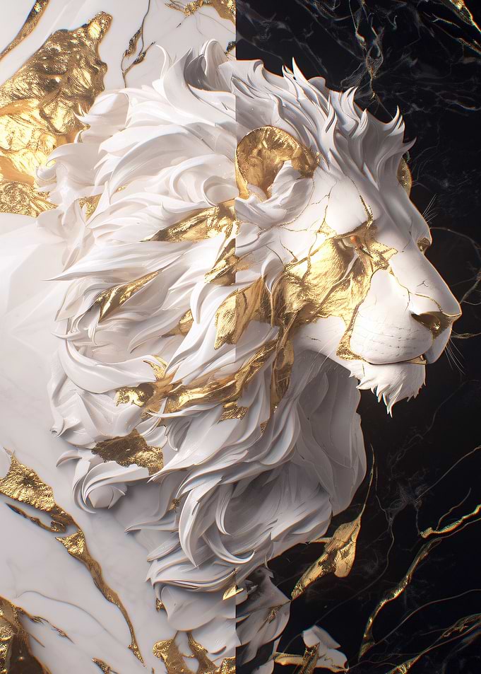 Lion Sculpture with Gold Accents