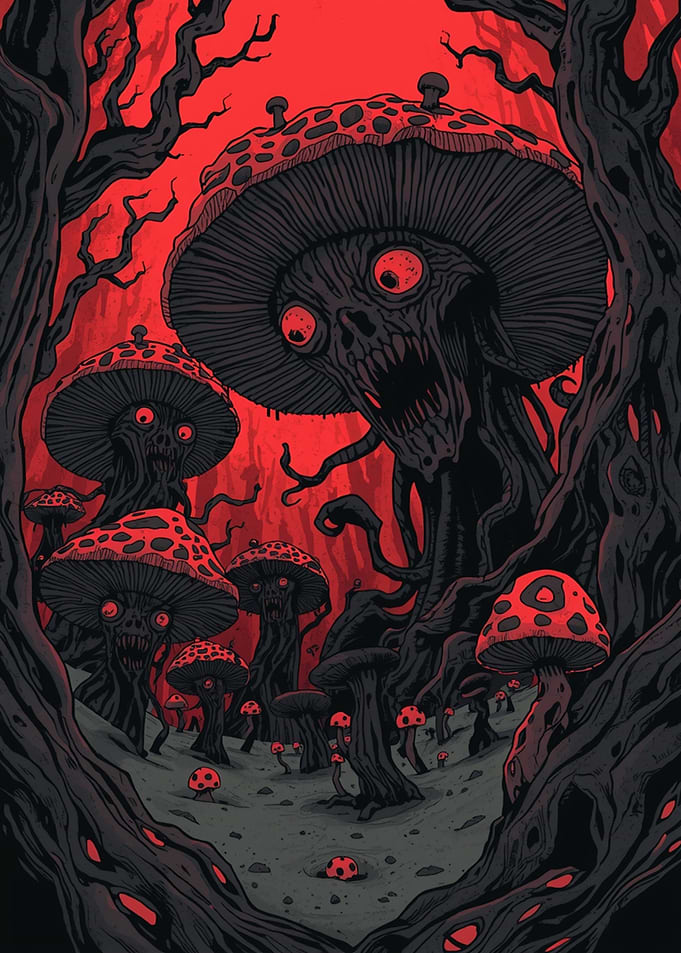 Creepy Mushroom Forest Illustration