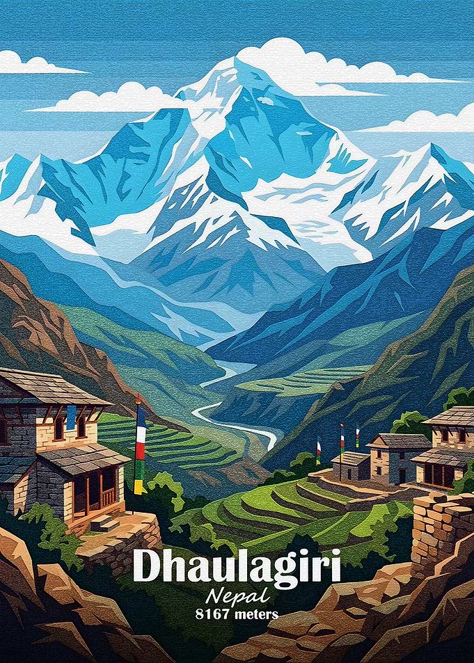 Dhaulagiri Mountain Landscape Art Print
