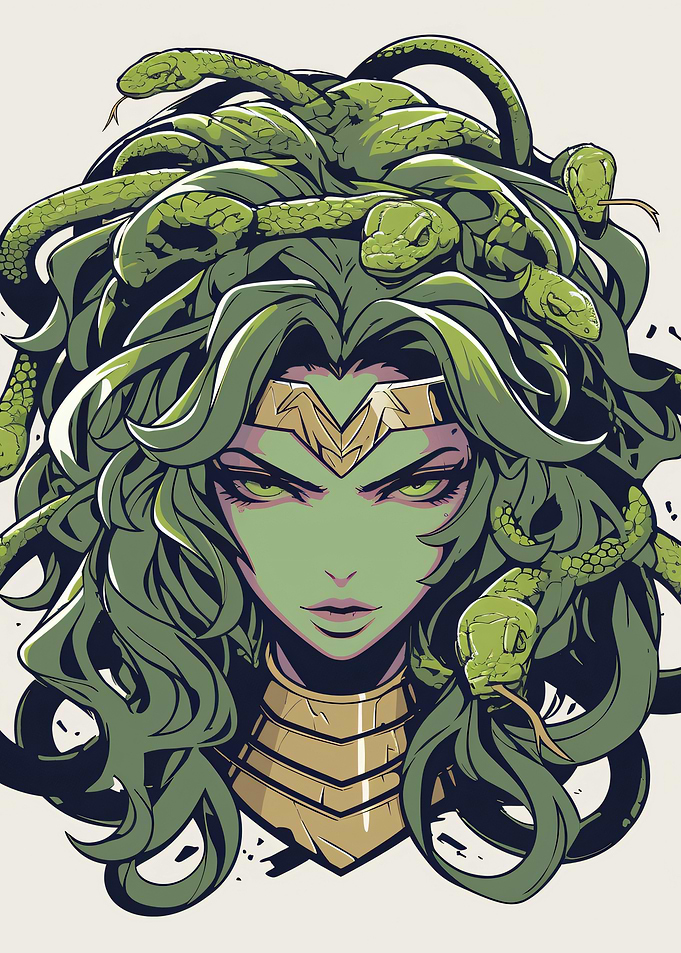 Medusa Portrait with Snakes and Gold