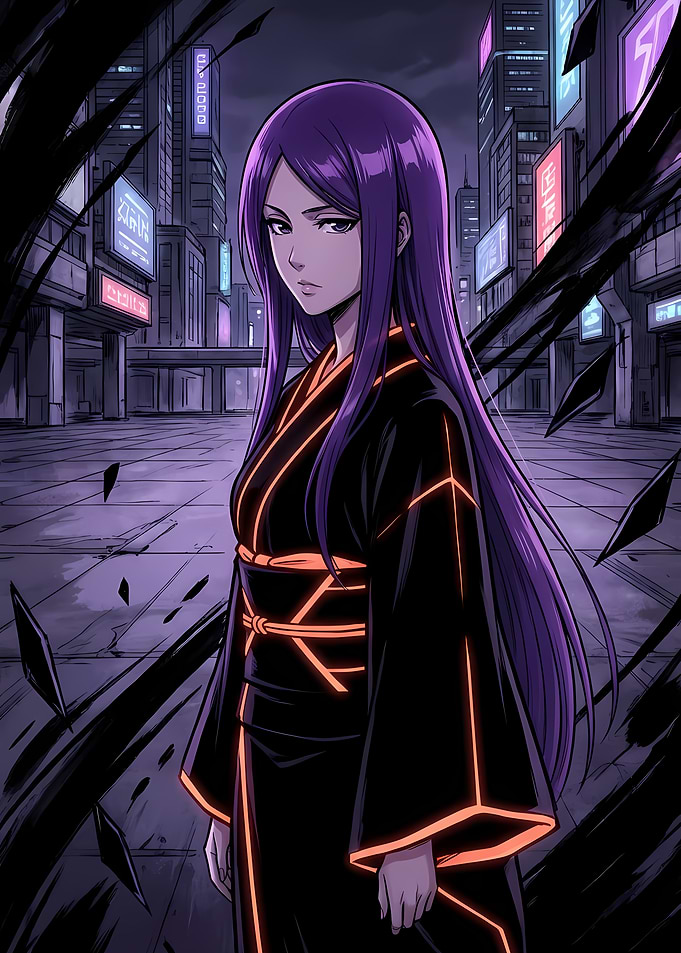Anime Girl in Cyberpunk Cityscape