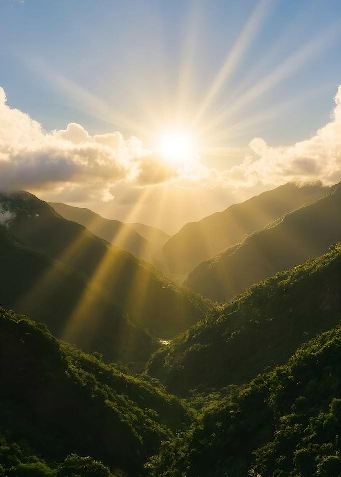 Sunlit Mountain Valley Landscape