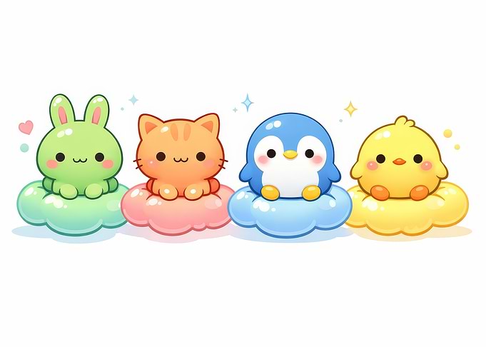 Cute Cartoon Animals on Clouds