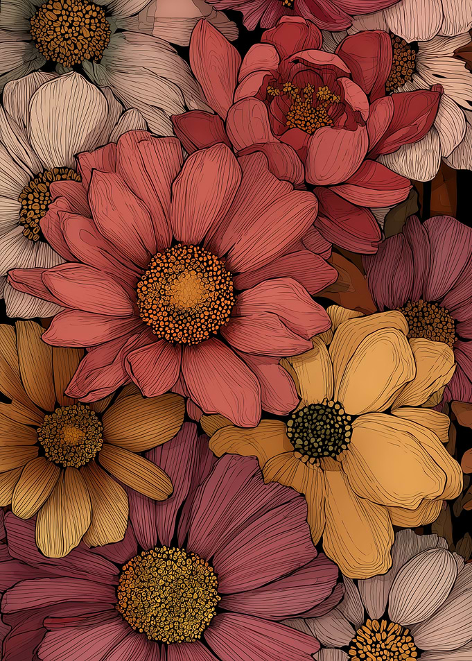 Floral Arrangement with Line Art Style