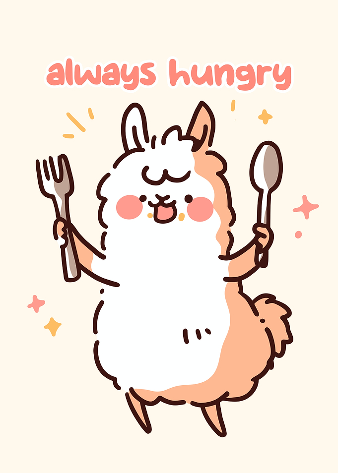 Always Hungry Llama Cartoon Illustration