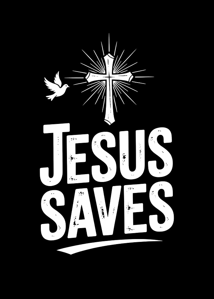 Jesus Saves Black and White Graphic