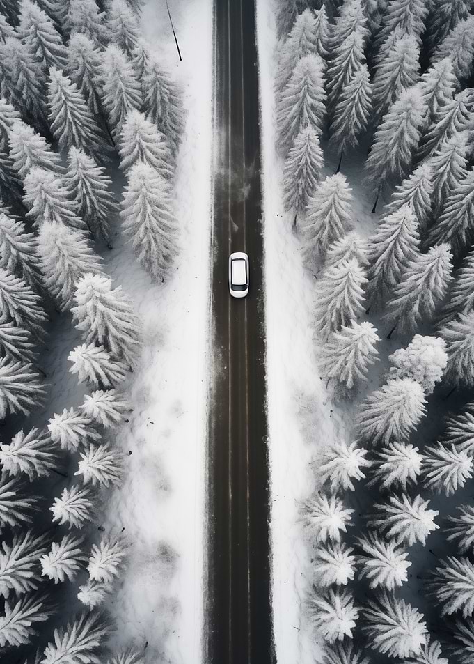 Winter Road Through Forest