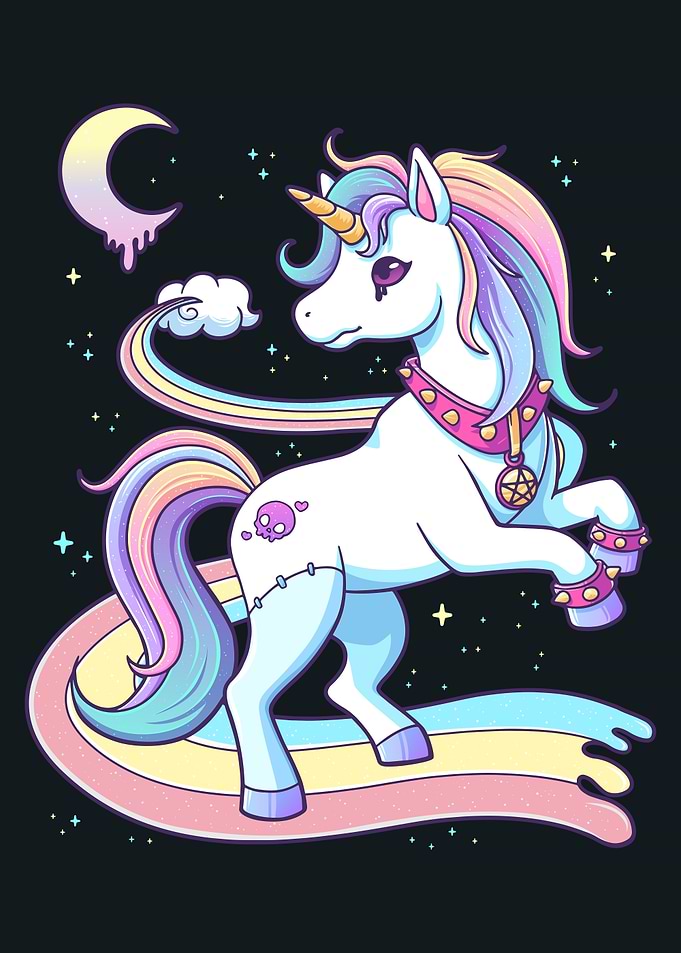 Pastel Goth Unicorn with Rainbow