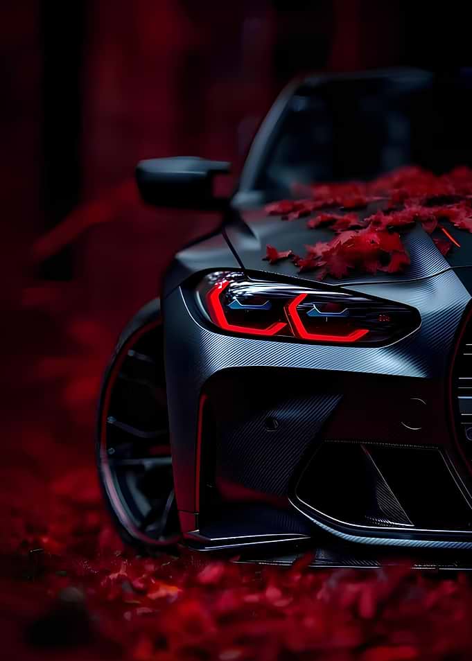 Sleek Car with Autumn Leaves
