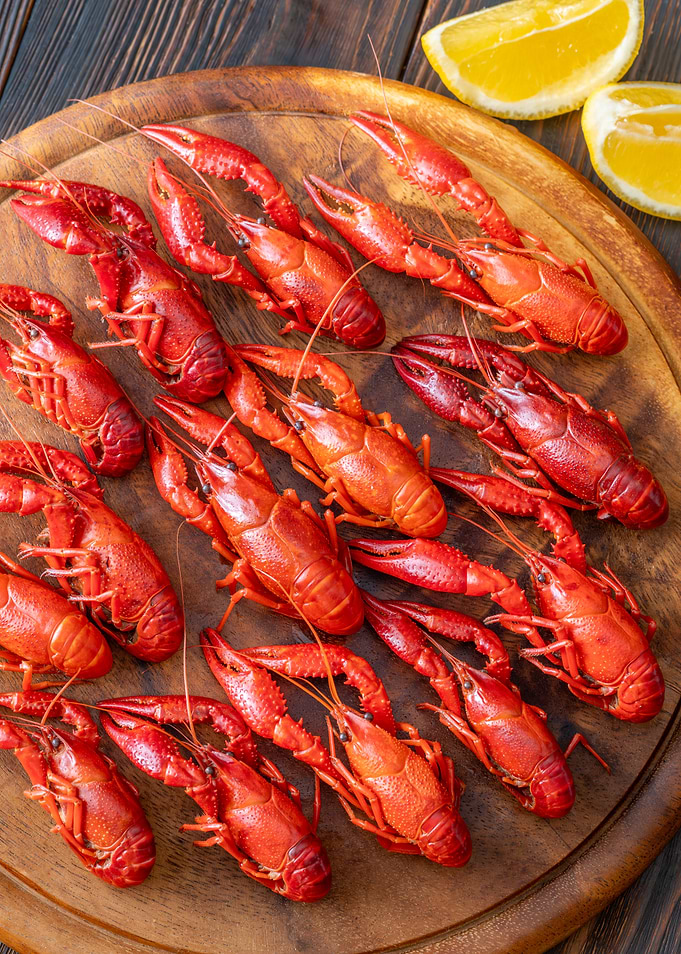 Crawfish Boil on Wooden Board