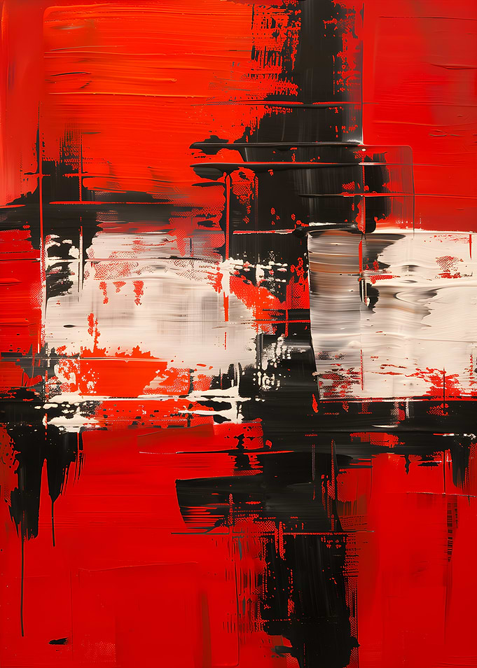 Abstract Red, Black, and White Painting