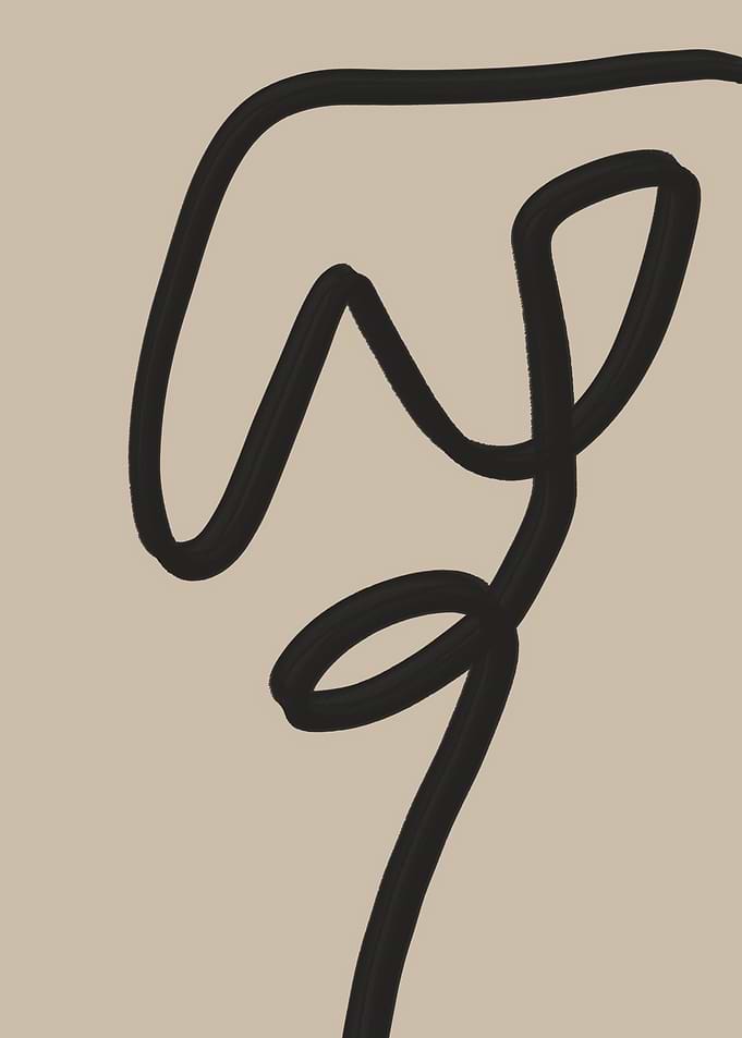 Abstract Black Line Art on Beige