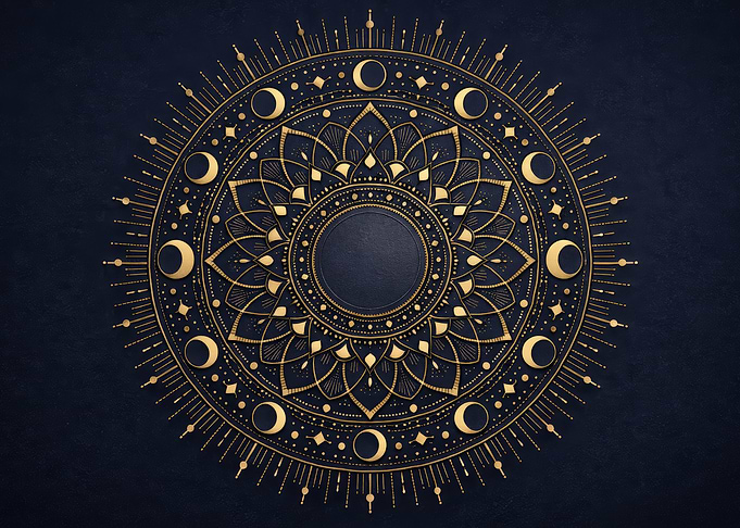 Golden Mandala with Moon Phases