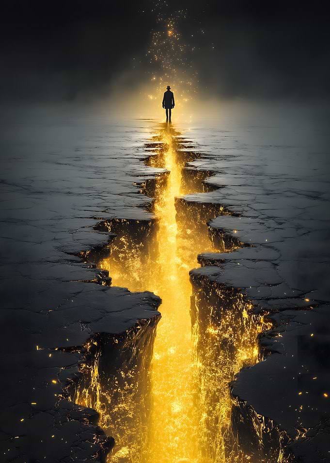 Figure on a Glowing Chasm
